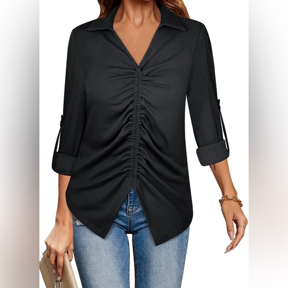 NWT Stylish Ruched Roll Sleeve Tunic - Picture 2 of 13